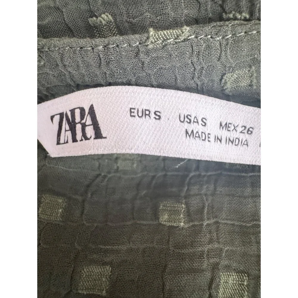2/$30 ZARA Olive Green Small Sheer Textured Long Sleeve Dress - Picture 4 of 15